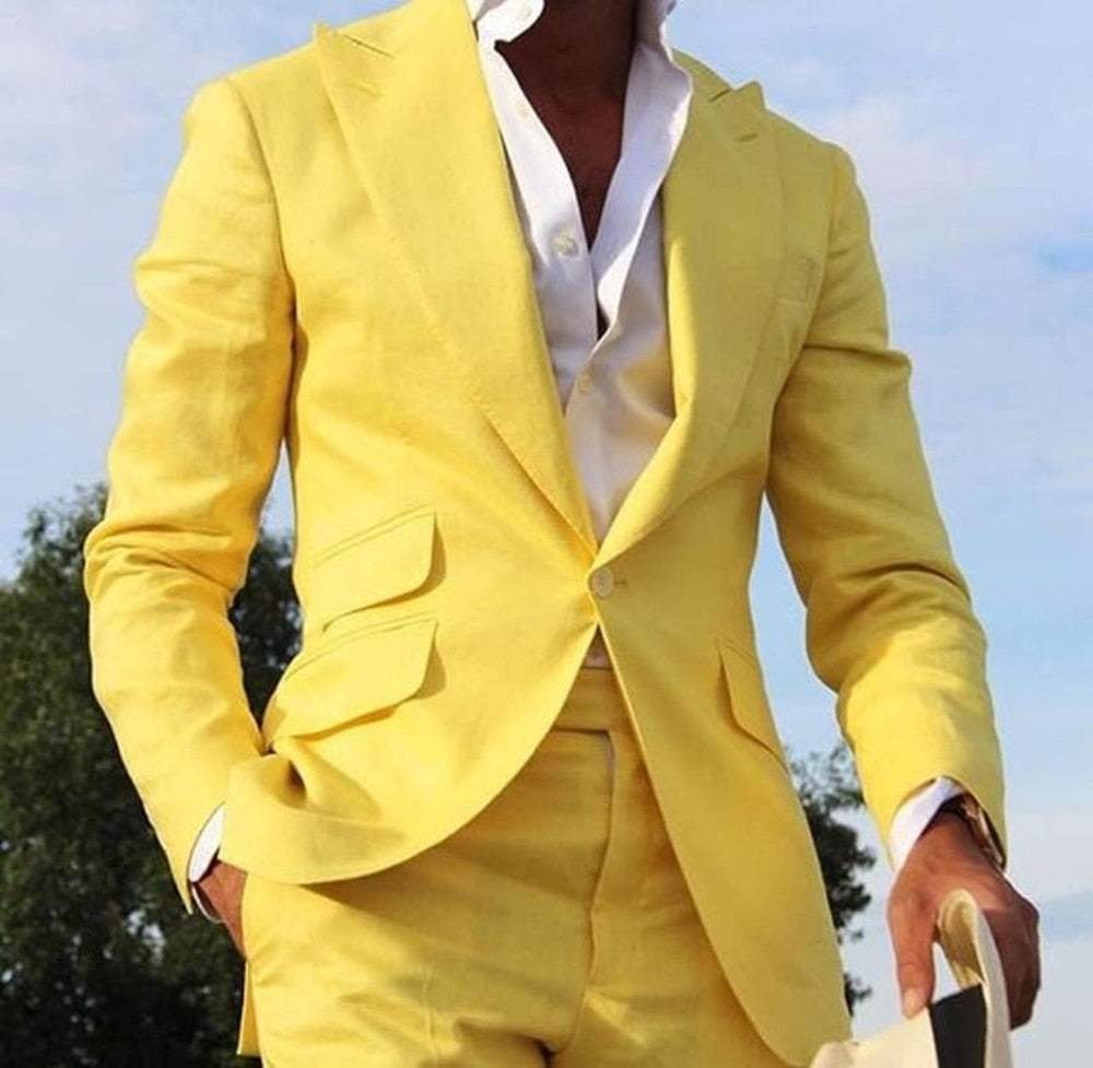 -piece Yellow Blazer Suits Slim Fit Groom Dress Custom SuitsMen's Three-piece Yellow Blazer Suits Slim Fit Groom Dress Custom Suit