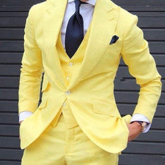-piece Yellow Blazer Suits Slim Fit Groom Dress Custom SuitsMen's Three-piece Yellow Blazer Suits Slim Fit Groom Dress Custom Suit