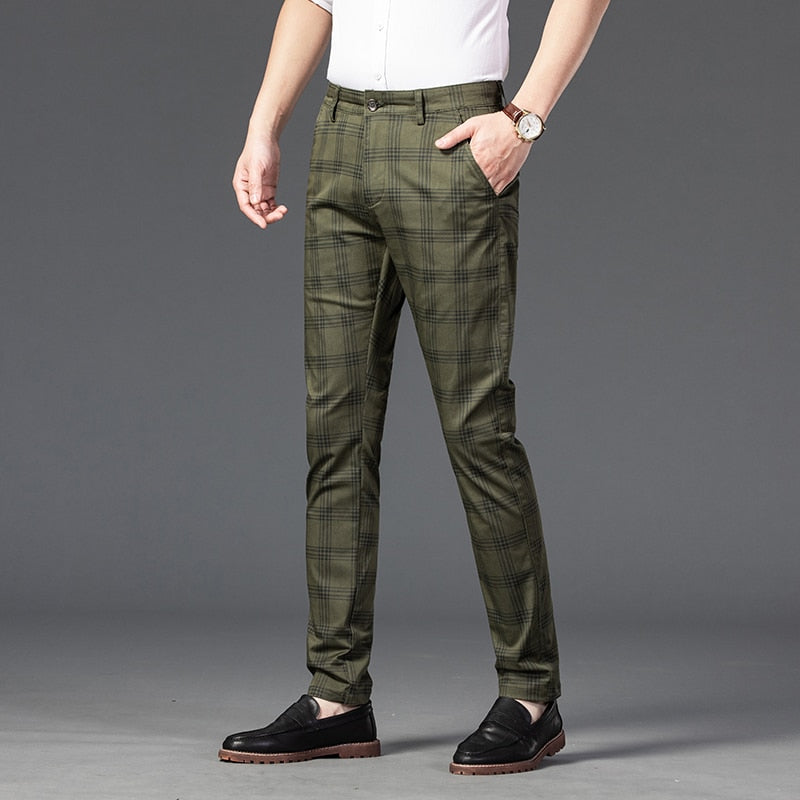 Wood Brand Autumn Plaid Pants Men Cotton Formal Work Business Pants - Acapparelstore