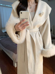Women'Women's Winter Lady Mid-Length Waist-Tight Woolen Coat