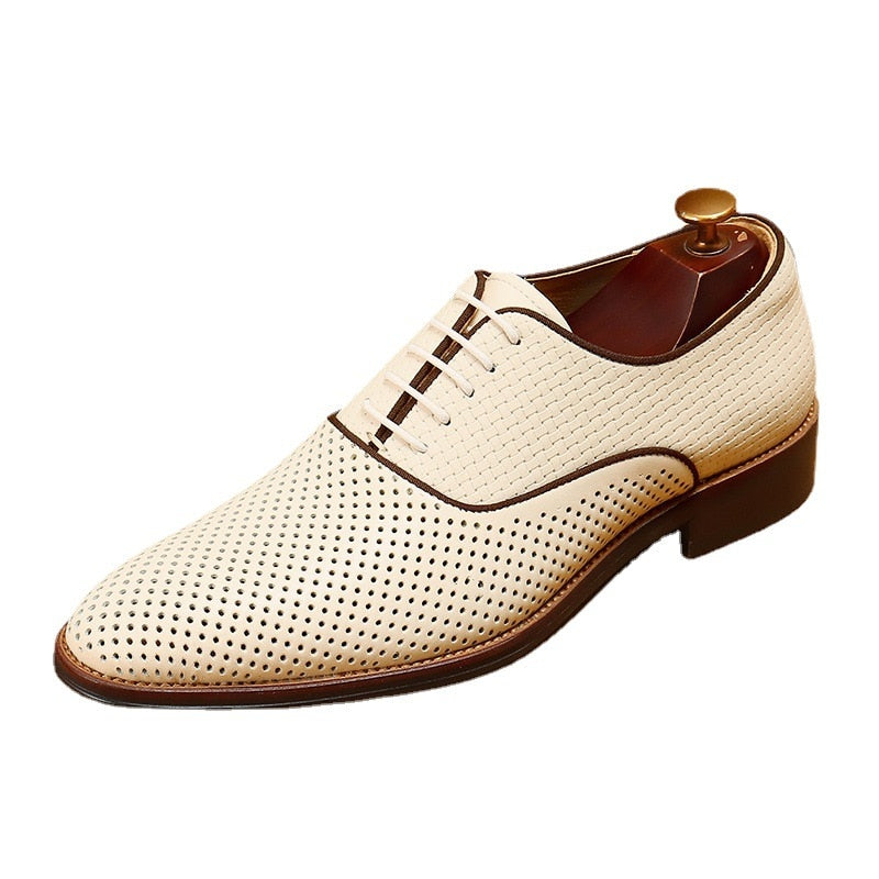 Men's Genuine Leather Oxfords Shoes White Carving Formal Luxury Shoes - Acapparelstore
