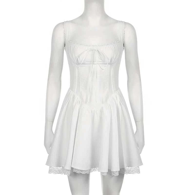 High-quality Lace Panel A-line White Dresses Slim Fit Dress