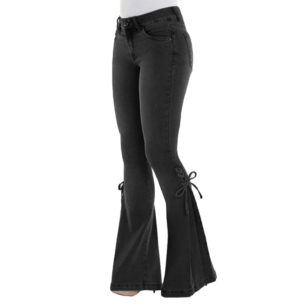 Mid Waisted Stretch Flare Jeans Women'Mid Waisted Stretch Flare Jeans Women's Denim Pants Wide Leg
