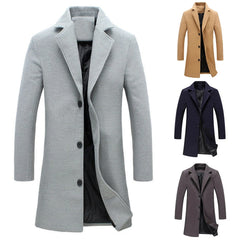 Woolen Coats Solid Color Single BreastedAutumn Winter Fashion Men's Woolen Coats Solid Color Single Breasted