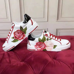Flats Casual Shoes White Sports Shoes Rose Flowers AppliquesWomen's Flats Casual Shoes White Sports Shoes Rose Flowers Appliques