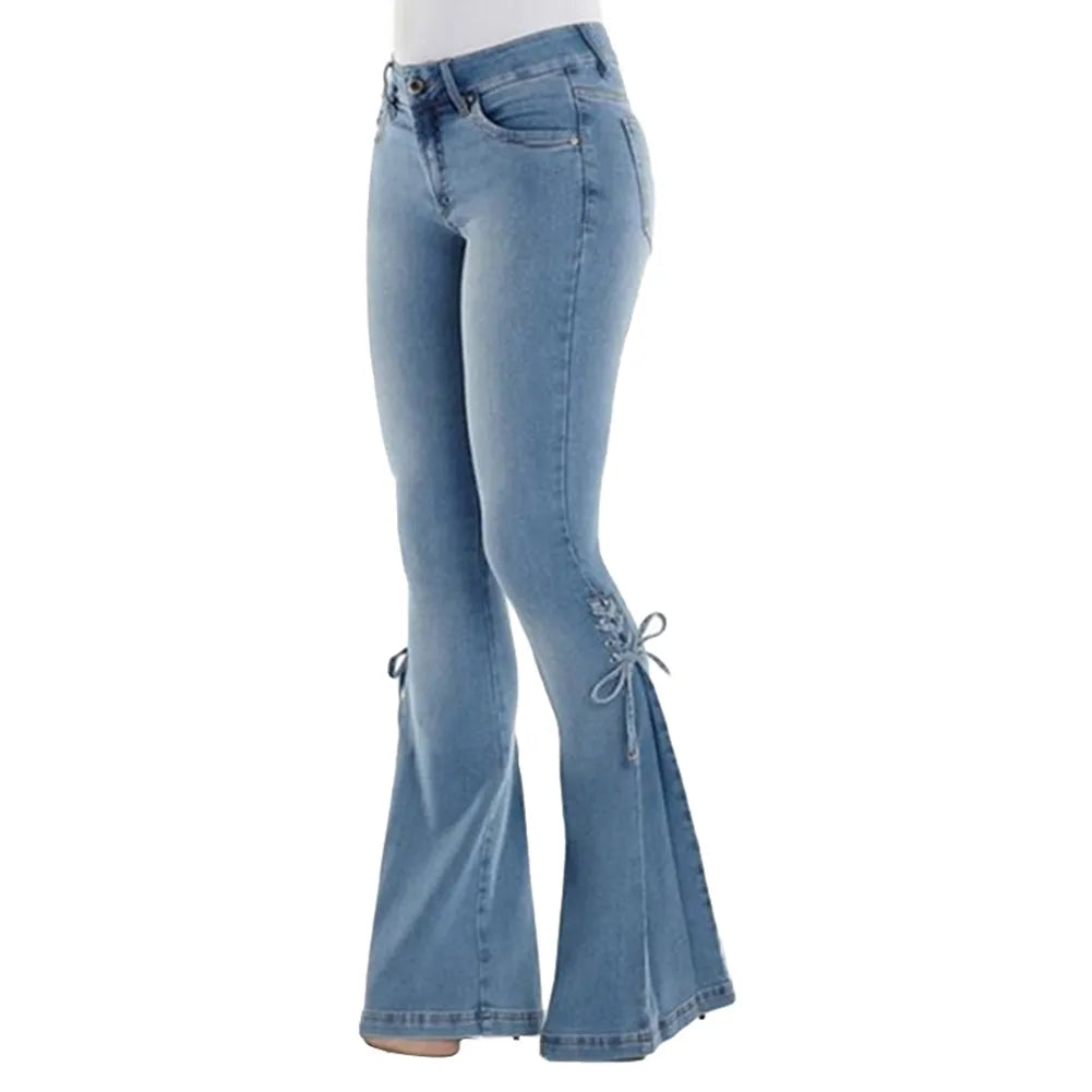 Mid Waisted Stretch Flare Jeans Women'Mid Waisted Stretch Flare Jeans Women's Denim Pants Wide Leg