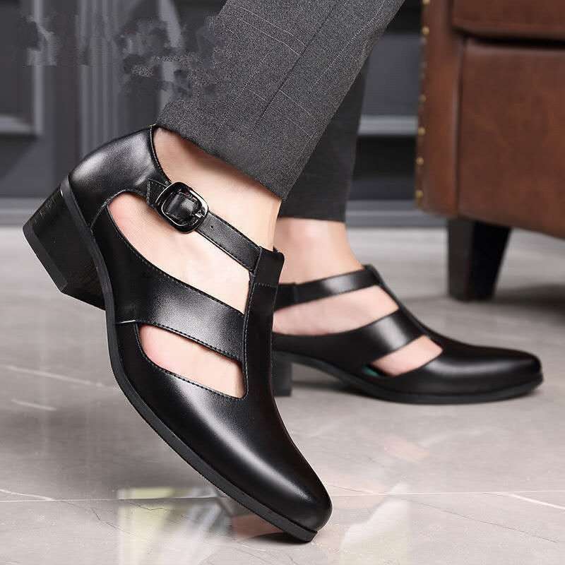 PU Leather Hollow High Heels Shoes Buckle Strap ClosedMen's Sandals New PU Leather Hollow High Heels Shoes Buckle Strap Clos