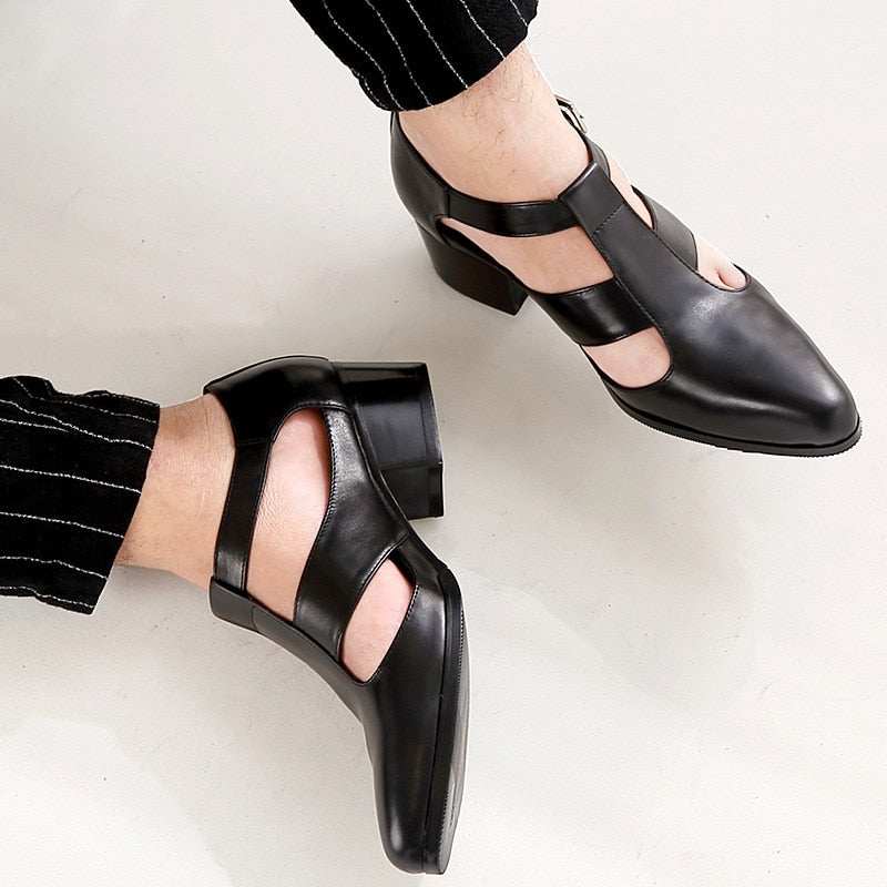 PU Leather Hollow High Heels Shoes Buckle Strap ClosedMen's Sandals New PU Leather Hollow High Heels Shoes Buckle Strap Clos