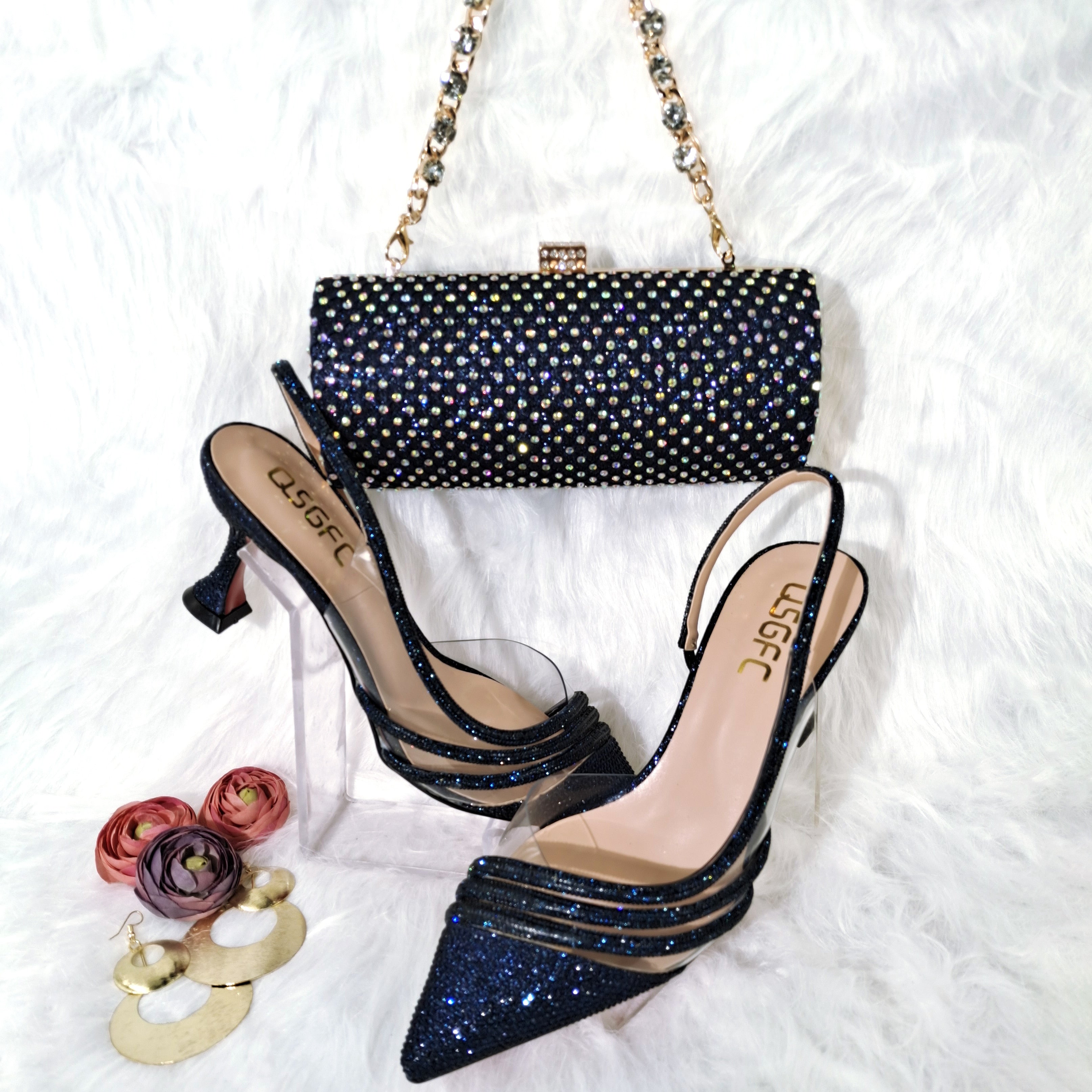 Streamline Shoes Pointed Shiny Diamond Shoes BagComfortable Women's Streamline Shoes Pointed Shiny Diamond Shoes Bag