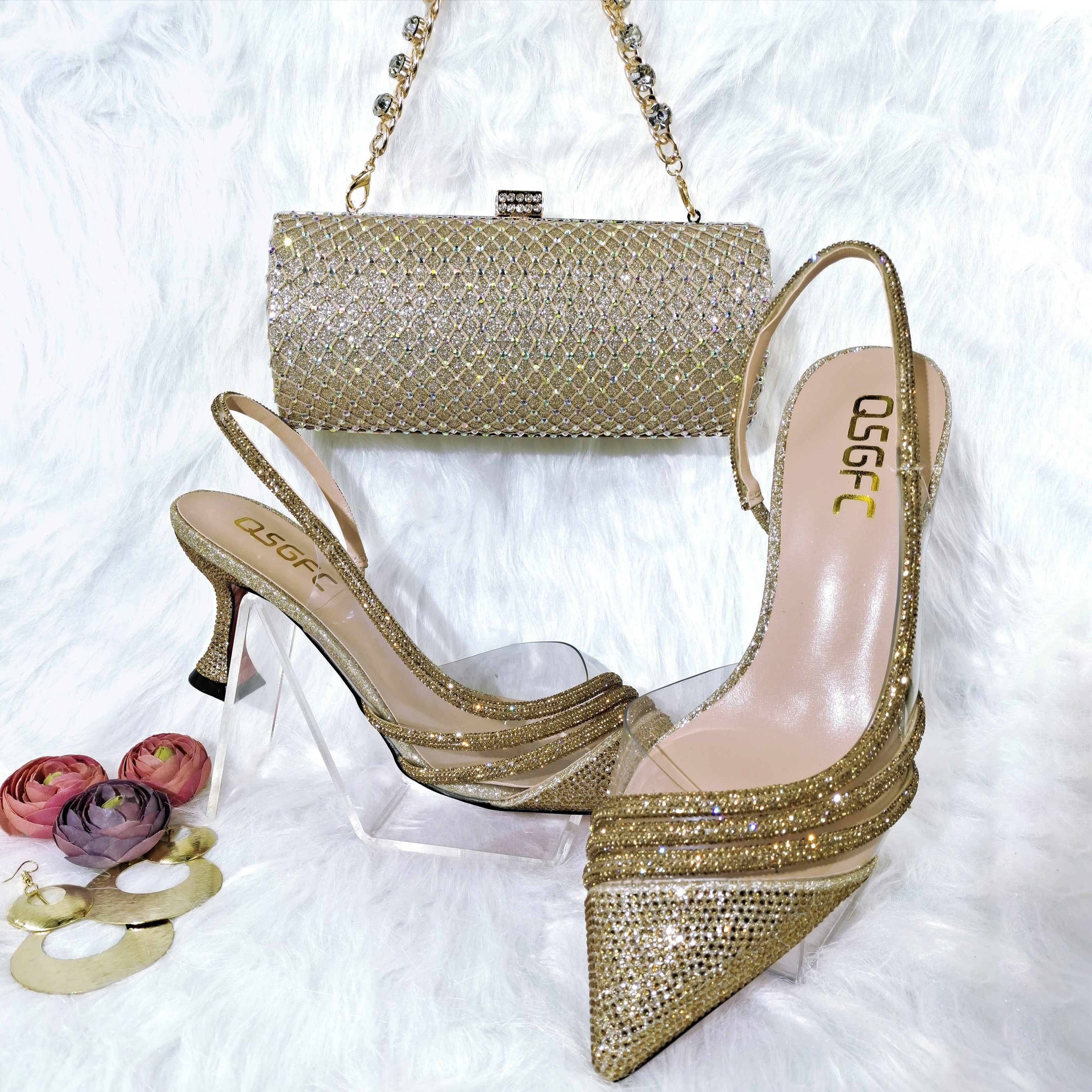Streamline Shoes Pointed Shiny Diamond Shoes BagComfortable Women's Streamline Shoes Pointed Shiny Diamond Shoes Bag