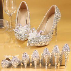Silver Crystal Wedding Shoes Rhinestone Pearl Beaded ShoesWomen's Silver Crystal Wedding Shoes Rhinestone Pearl Beaded Shoes
