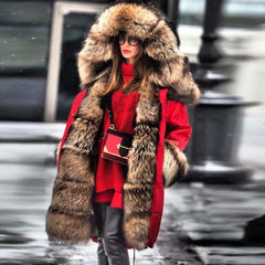 Parka Coats Thick Large Fur Collar Hooded Warm Coatwomen's Parka Coats Thick Large Fur Collar Hooded Warm Coat