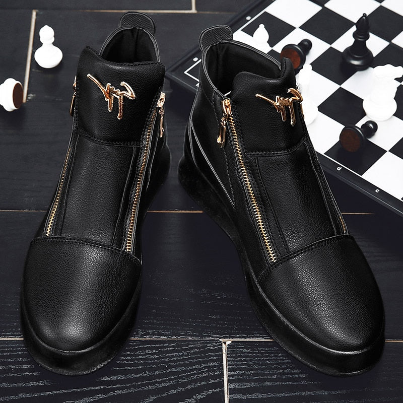 Luxury Men's Ankle Boots Black and White Crocodile Printed Shoes - Acapparelstore