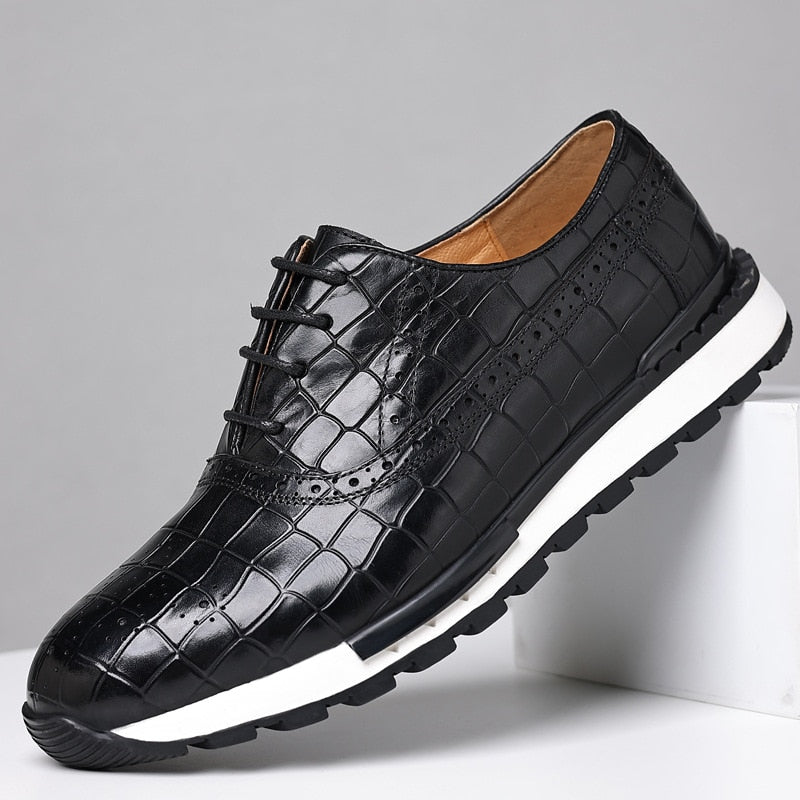 High-Grade Men's Genuine Leather Casual Daily Sneakers Stone Pattern - Acapparelstore