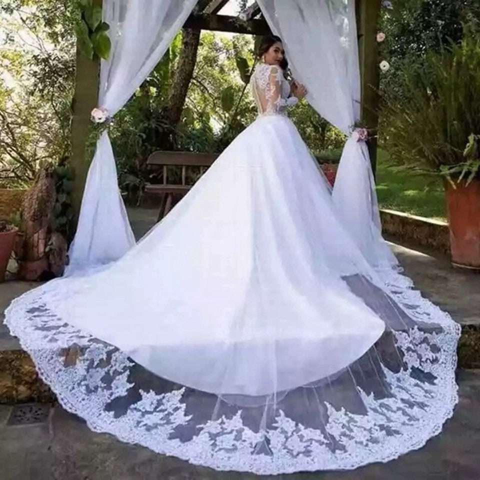 Luxury White/Ivory Women Long Train Wedding Dress - Acapparelstore