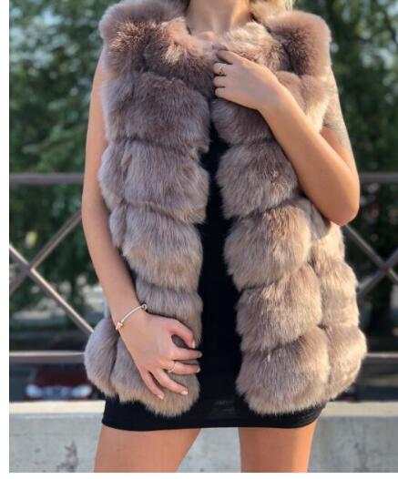 faux fur vest coats Warm Fox Fur Silver Women CoatWomen's faux fur vest coats Warm Fox Fur Silver Women Coat