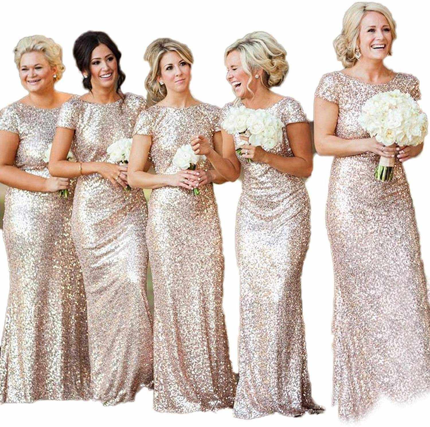 Sequins Prom Long Rose Gold Bridesmaid DressesWomen's Sequins Prom Long Rose Gold  Bridesmaid Dresses