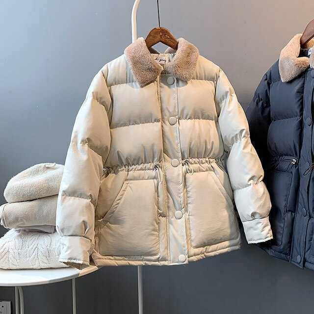 Warm Winter Women'Warm Winter Women's  Fur Collar Fashion Cotton Coat-Solid Color Loose 