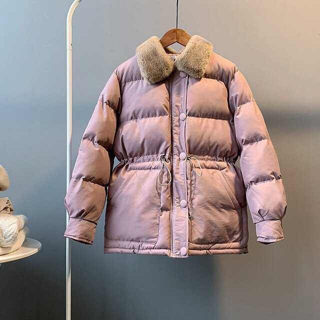 Warm Winter Women'Warm Winter Women's  Fur Collar Fashion Cotton Coat-Solid Color Loose 