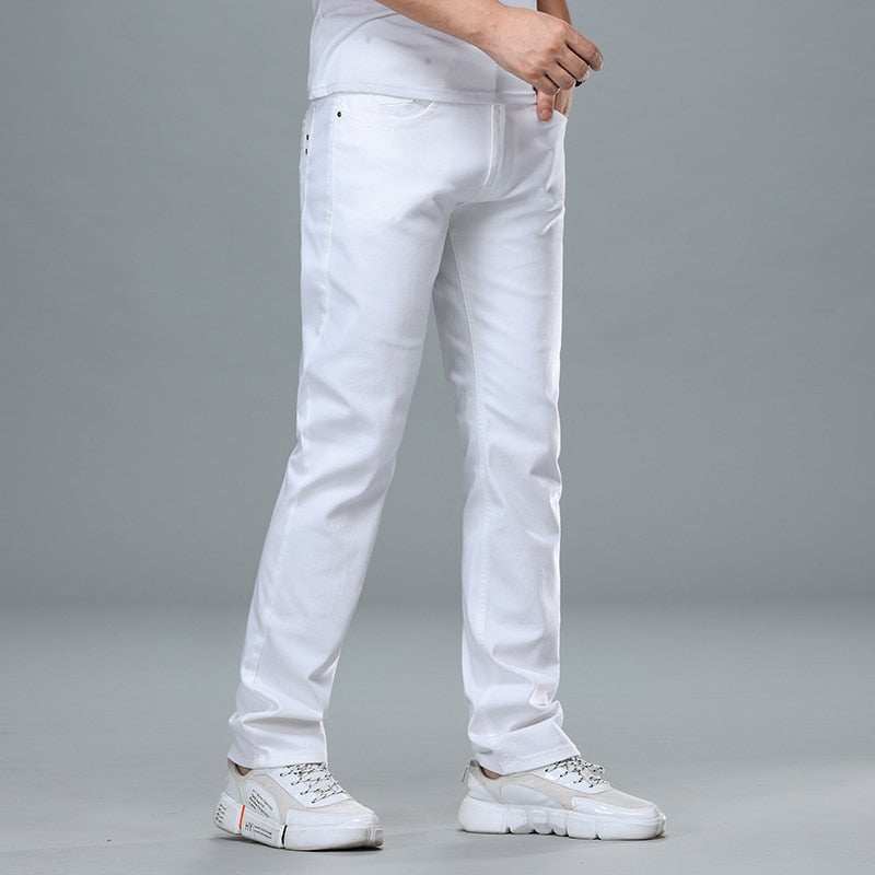 Regular Fit White Jeans Business Fashion Cotton DenimClassic Style Men's Regular Fit White Jeans Business Fashion Cotton De