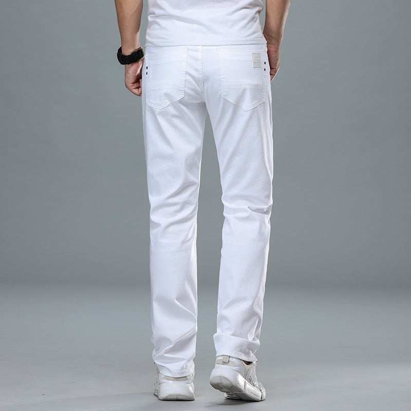 Regular Fit White Jeans Business Fashion Cotton DenimClassic Style Men's Regular Fit White Jeans Business Fashion Cotton De