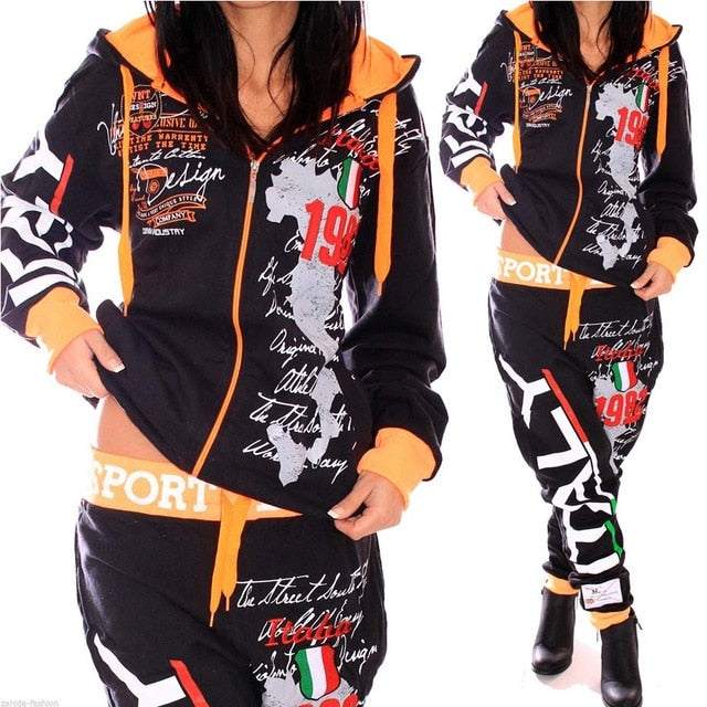 Piece Set Hooded Tracksuit Outfits Printed SportswearBrand New Women Two Piece Set Hooded Tracksuit Outfits Printed Sportsw