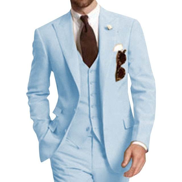 Men Suits Peaked LapelBeige Three Piece Business Party Best Men Suits Peaked Lapel Two Butto