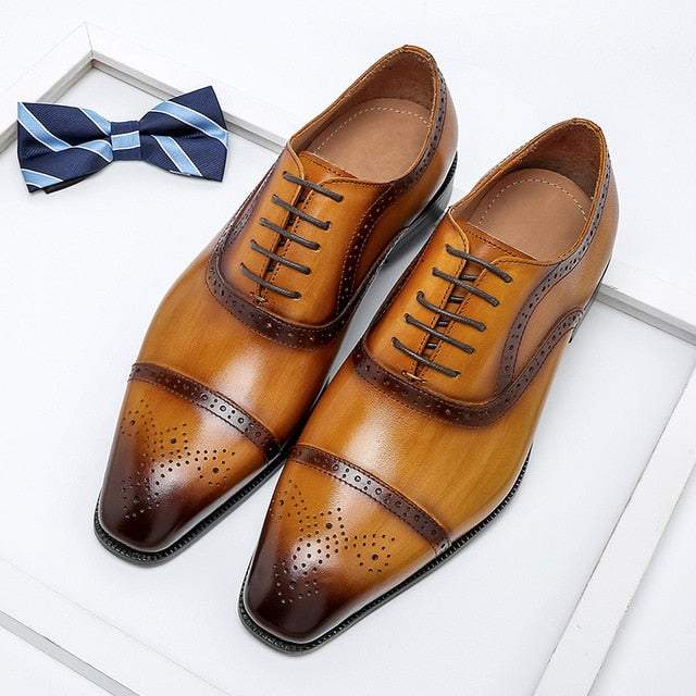 Genuine Wingtip Leather Shoes Oxford Lace-Men's Genuine Wingtip Leather Shoes Oxford Lace-Up Shoes