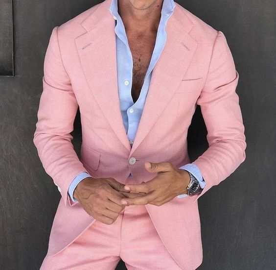 Pink Classic Suit Solid BlazerMen's Pink Classic Suit Solid Blazer And Pants One Button OL Office We