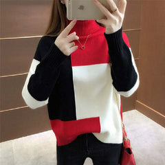 Patchwork Pullover Sweater Autumn LooseWomen's Patchwork Pullover Sweater Autumn Loose O Neck Long Sleeve Swe