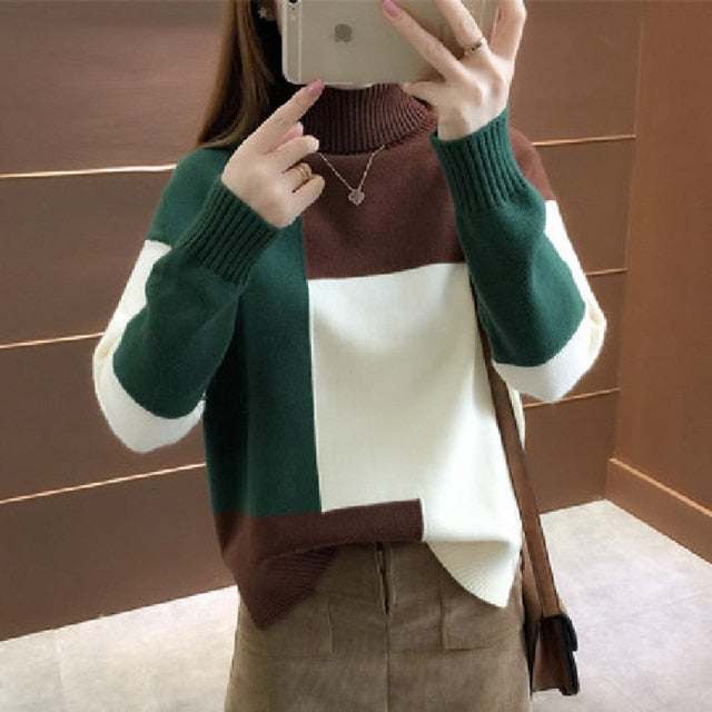 Patchwork Pullover Sweater Autumn LooseWomen's Patchwork Pullover Sweater Autumn Loose O Neck Long Sleeve Swe