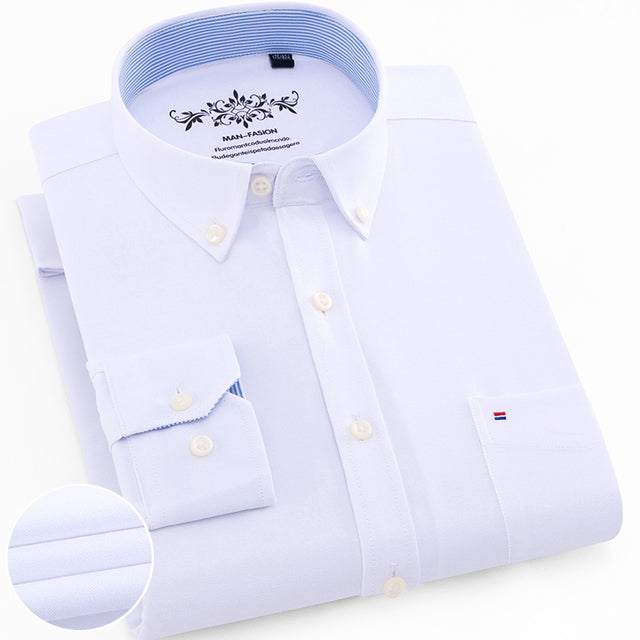 Men'Men's Regular-Fit Long-Sleeve Shirt Sturdy Knit Oxford Plaid Striped S
