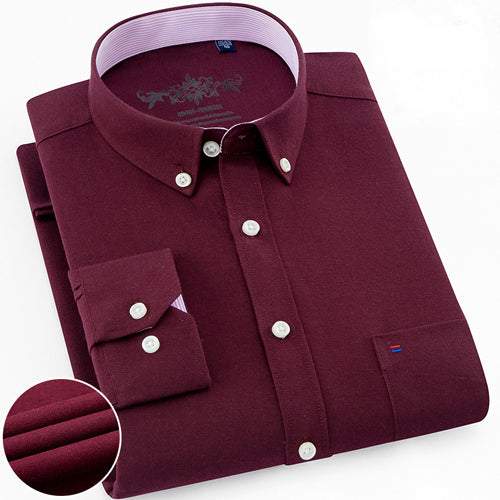 Men'Men's Regular-Fit Long-Sleeve Shirt Sturdy Knit Oxford Plaid Striped S
