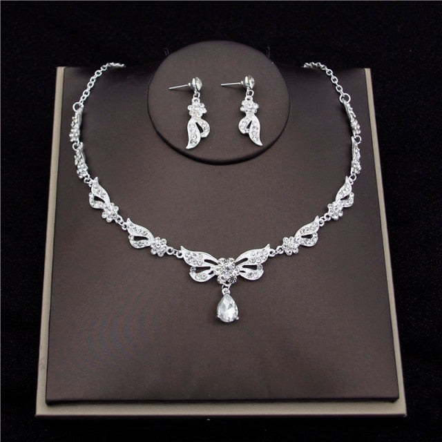 Luxury Crystal Bridal Jewelry Sets Women's Tiaras Earrings Choker Necklace - Acapparelstore