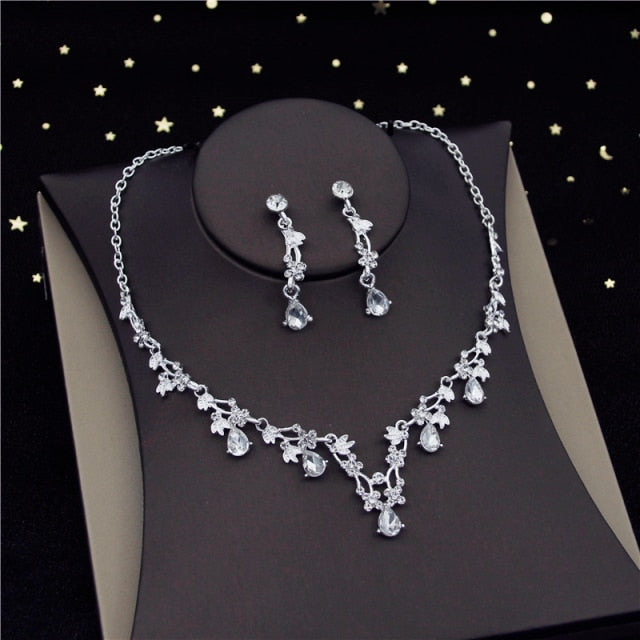 Luxury Crystal Bridal Jewelry Sets Women's Tiaras Earrings Choker Necklace - Acapparelstore