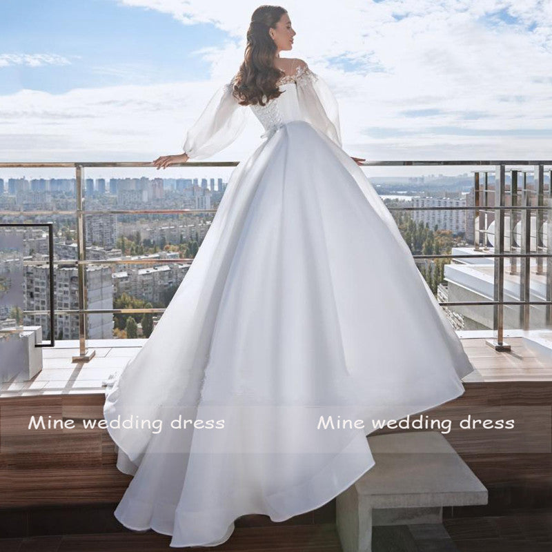 High-Quality Detachable Bridal Gowns Long Sleeves Appliques Lace Dress - Acapparelstore