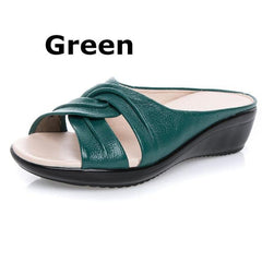 Mother Flats Casual Beach Summer No Strap Cow Genuine Leather Slip On - Acapparelstore