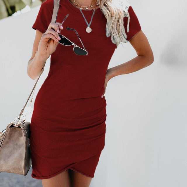 Summer Short Sleeve Solid Bodycon Slim Party DressWomen's Summer Short Sleeve Solid Bodycon Slim Party Dress